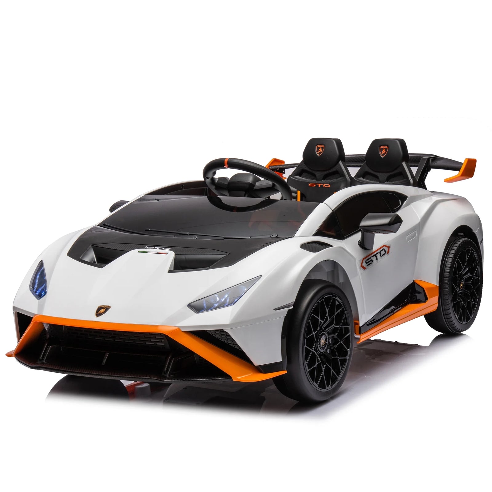 Lamborghini 24 V Ride on Sports Car with Remote Control, Licensed Lamborghini STO Battery Powered Ride on Toy Cars W/Dynamic Music/360° Spin/Drift/Bluetooth/Led Light, Electric Car for Kids 3-8, White