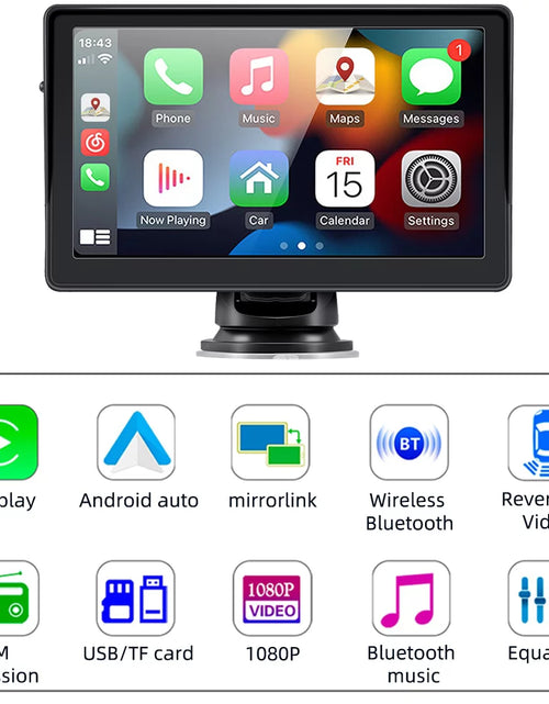 Load image into Gallery viewer, 2023 Newest  Portable Car Radio with Apple Carplay and Android Auto, Wireless Car Stereo 7&quot; IPS Touchscreen with Bluetooth Hands-Free/Mirror Link/Siri Assistant, Windshield Mounted
