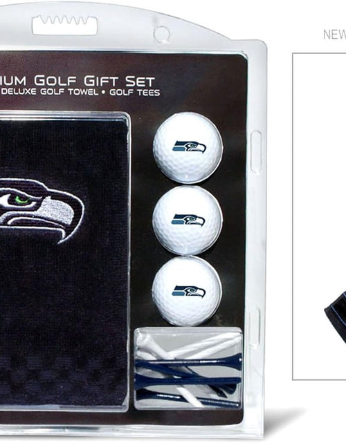 Load image into Gallery viewer, Premium NFL Golf Gift Set: Embroidered Deluxe Golf Towel, 3 Golf Balls, and 14 Golf Tees (2-3/4&quot; Regulation)
