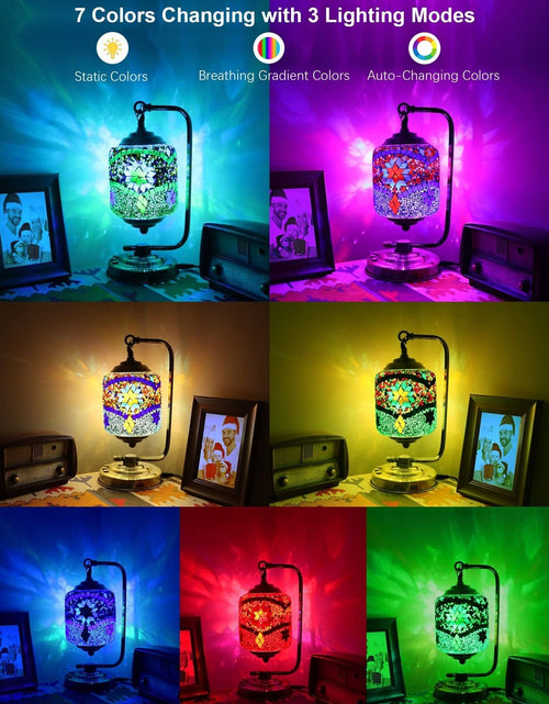 Load image into Gallery viewer, Eyesound Turkish Lamp Mosaic Table Lamps, Upgraded Moroccan Glass Light 7 Col...
