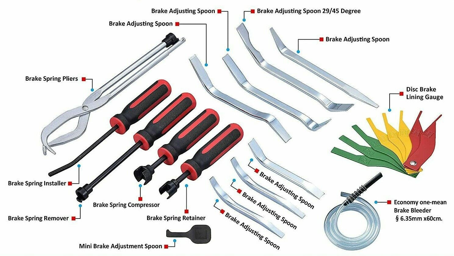 14Pc Drum Brake Tool Set Removal Kit Lining Gauge for Services Repair Automotive