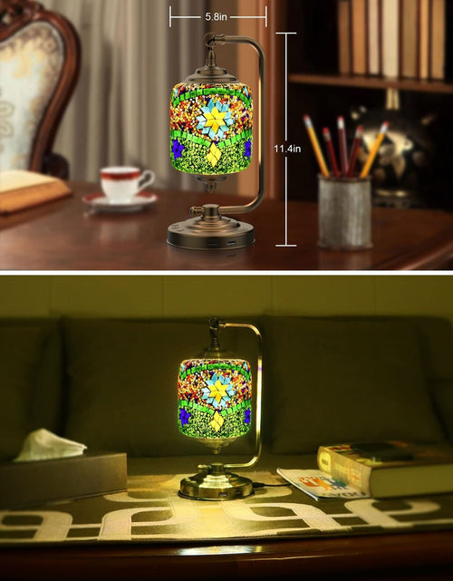 Load image into Gallery viewer, Eyesound Turkish Lamp Mosaic Table Lamps, Upgraded Moroccan Glass Light 7 Col...
