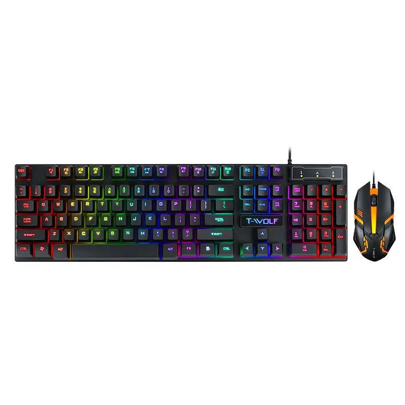 T-WOLF New Keyboard Mouse Kit TF200 Office USB Wired Luminous Keyboard and Mouse Set Russian Keyboard