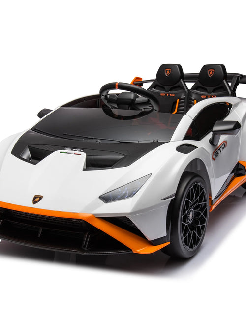 Load image into Gallery viewer, Lamborghini 24 V Ride on Sports Car with Remote Control, Licensed Lamborghini STO Battery Powered Ride on Toy Cars W/Dynamic Music/360° Spin/Drift/Bluetooth/Led Light, Electric Car for Kids 3-8, White
