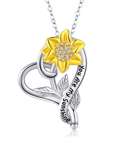 Load image into Gallery viewer, You Are My Sunshine Sunflower Necklace 925 Sterling Silver Heart Pendant Necklaces Birthday Gifts Jewelry for Women Mom Daughter Wife
