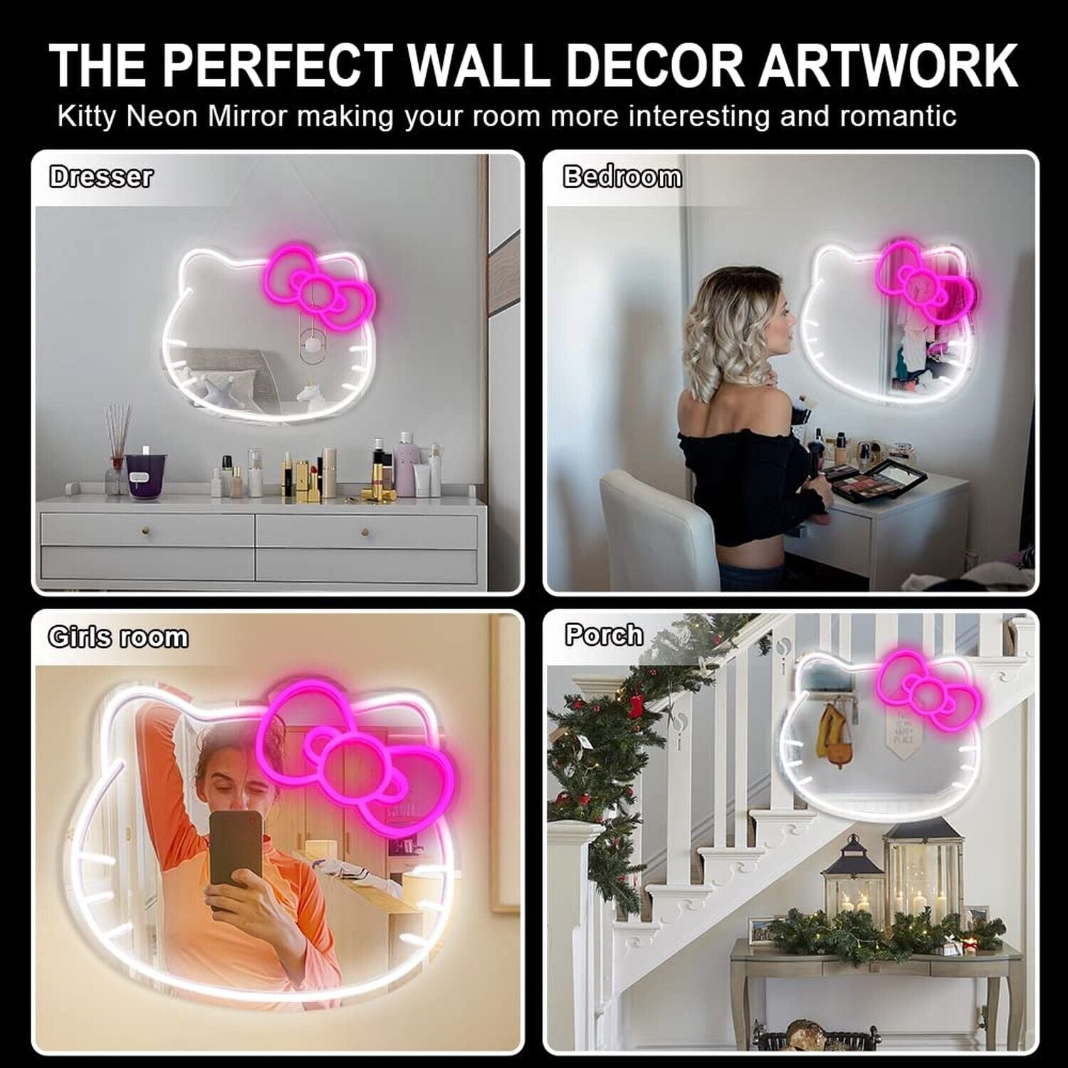 Wall Mirror with 12V Adapter, L16.1" W14.1" Anime Neon Sign for Dresser, Lock...