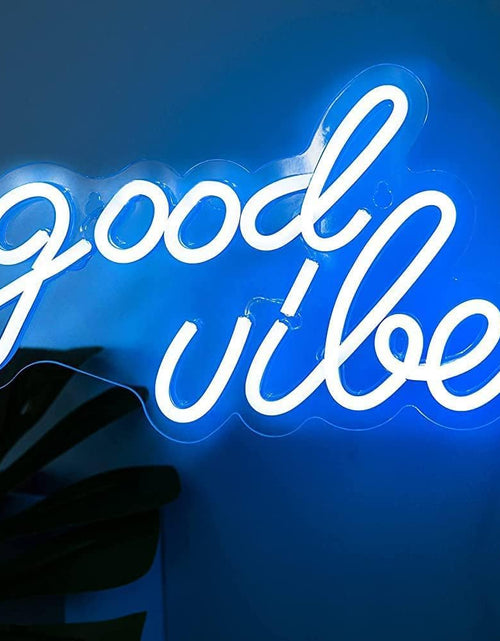 Load image into Gallery viewer, Good Vibes Neon Sign for Bedroom Wall Decor Powered by USB Neon Light, Ice Blue Color,16.1&quot;X8.3&quot;X0.6&quot;
