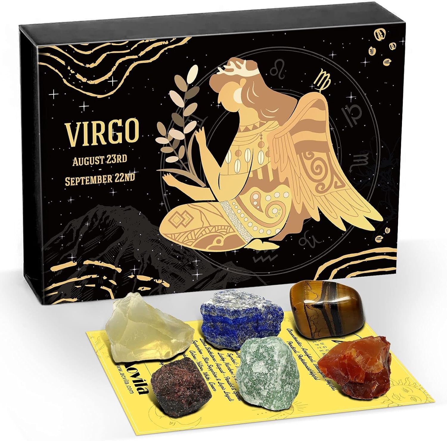 Virgo Crystals Gift Set, Zodiac Signs Healing Crystals Birthstones with Horoscope Box Set Virgo Astrology Crystals Healing Stones Gifts