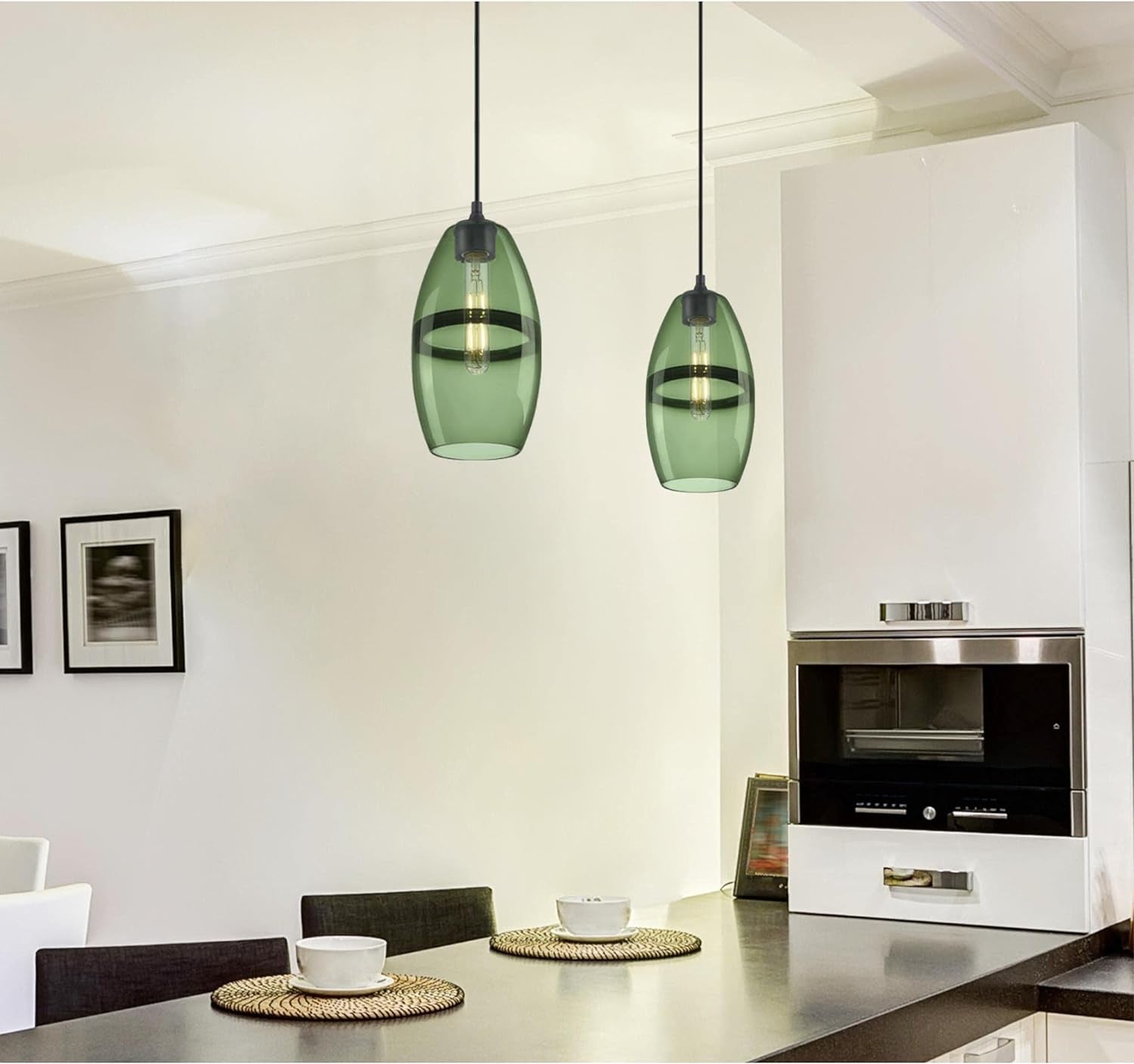 Lighting 6118800 Soren Contemporary One-Light Indoor Mini Pendant Light, Matte Black Finish, Forest Glass