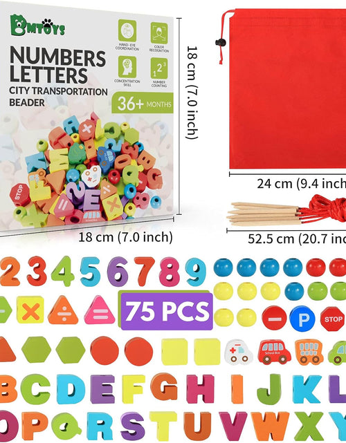 Load image into Gallery viewer, Wooden Lacing Toy Alphabet Number Threading Beads for Boys Girls Age 3 4 5 6 Montessori Educational Learning Birthday Gift
