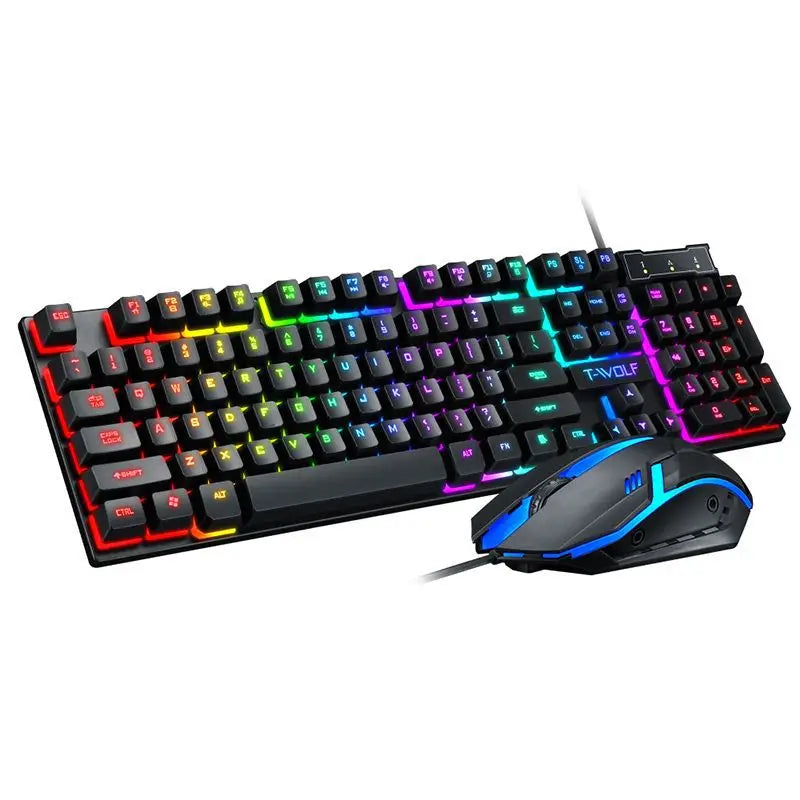 T-WOLF New Keyboard Mouse Kit TF200 Office USB Wired Luminous Keyboard and Mouse Set Russian Keyboard