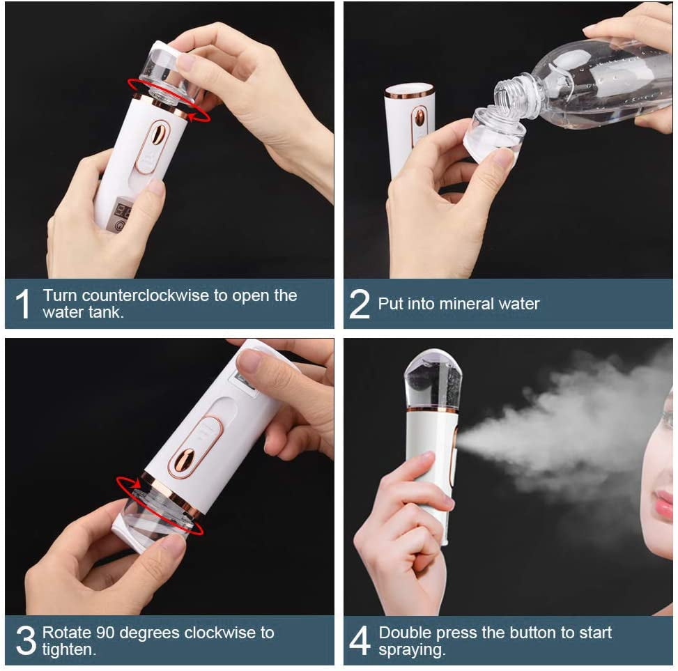 Handy Nano Mist Sprayer with Skin Analyzer Moisture Tester, Portable Facial Atomization Eyelash Extensions Steamer Mister,Mini Cool with Large Capacity,Face Moisturizing,Hydration Refreshing