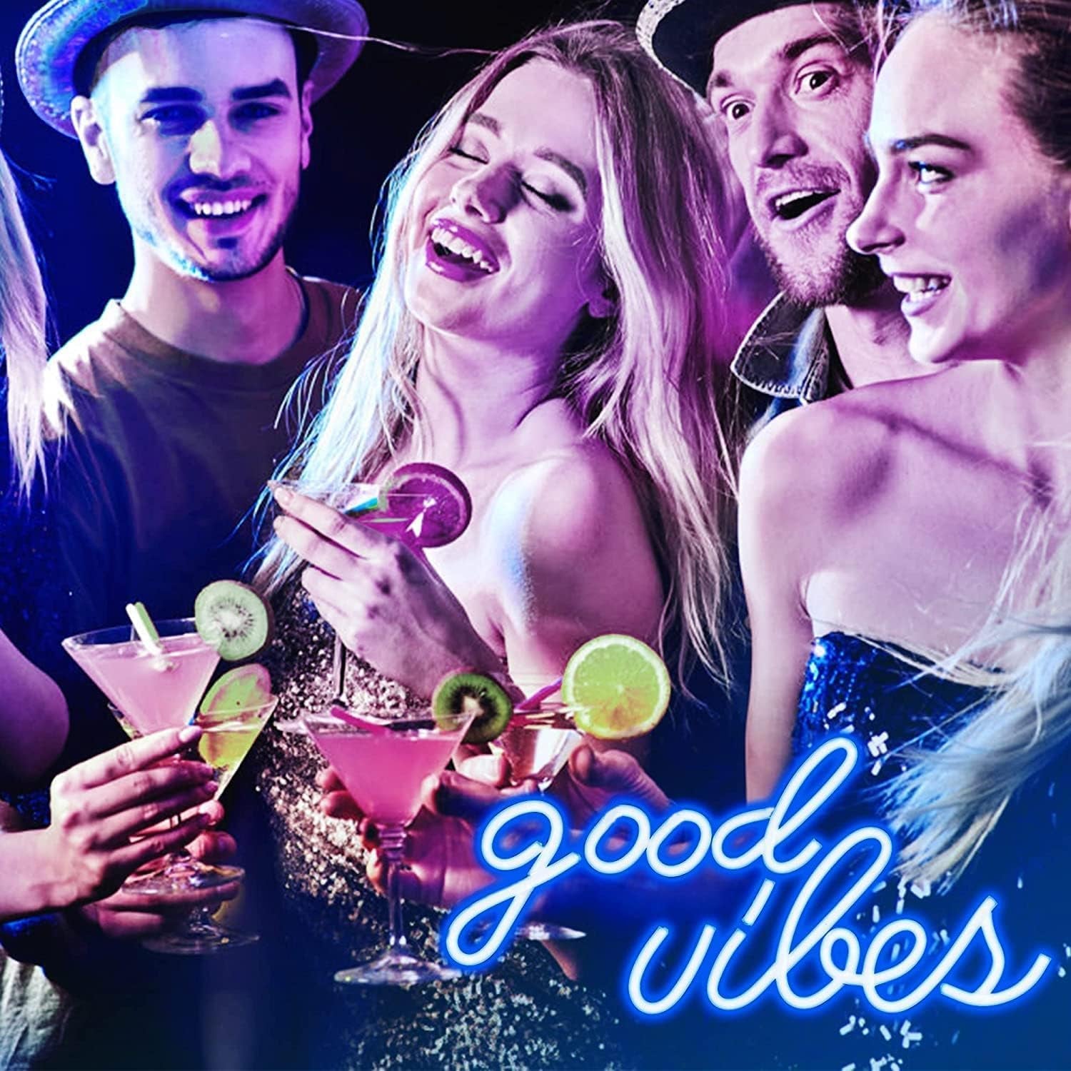 Good Vibes Neon Sign for Bedroom Wall Decor Powered by USB Neon Light, Ice Blue Color,16.1"X8.3"X0.6"