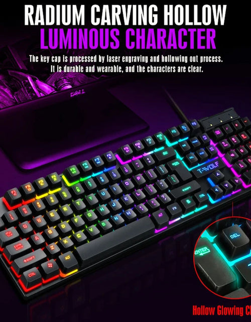 Load image into Gallery viewer, T-WOLF New Keyboard Mouse Kit TF200 Office USB Wired Luminous Keyboard and Mouse Set Russian Keyboard
