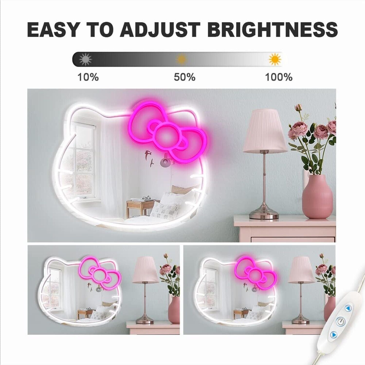 Wall Mirror with 12V Adapter, L16.1" W14.1" Anime Neon Sign for Dresser, Lock...