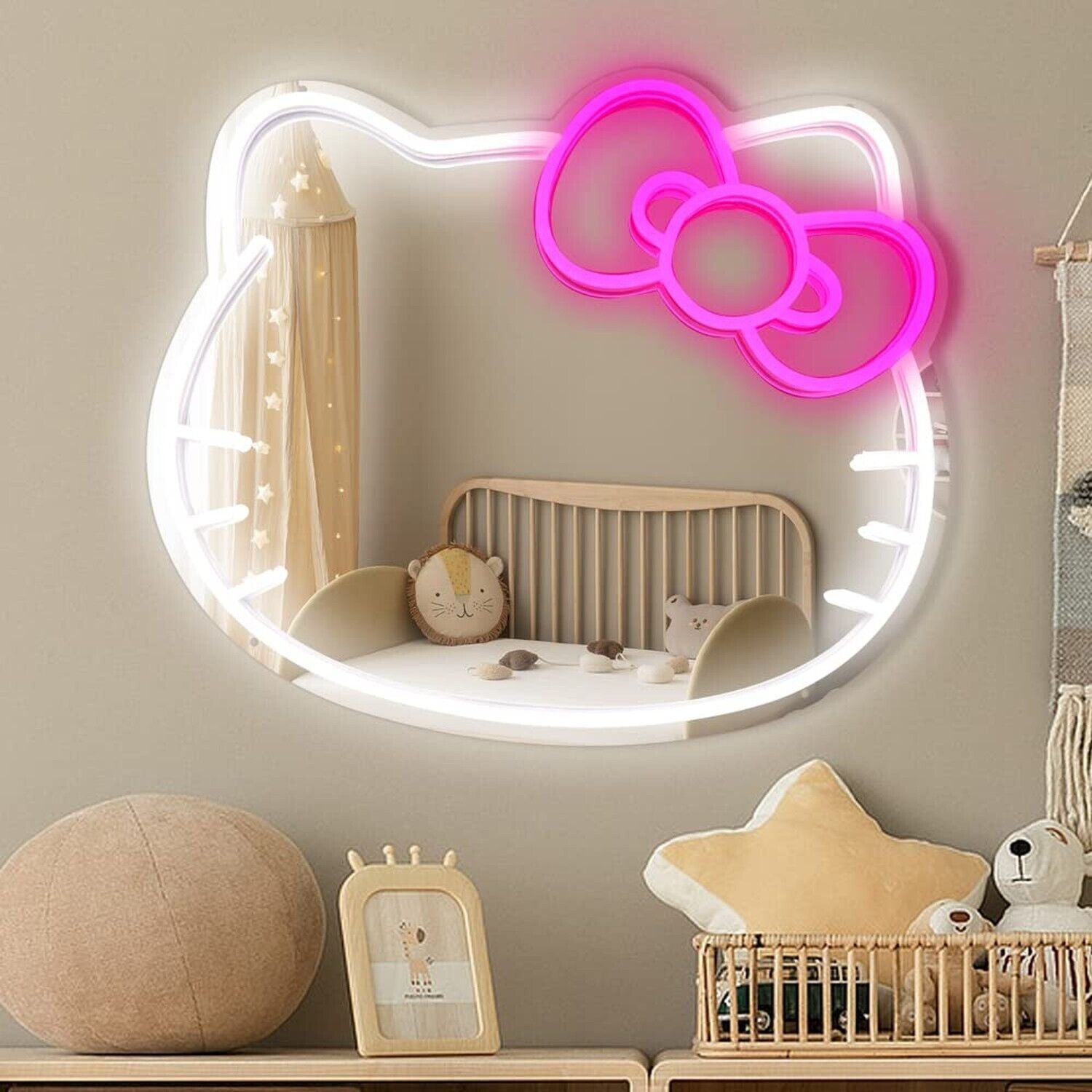 Wall Mirror with 12V Adapter, L16.1" W14.1" Anime Neon Sign for Dresser, Lock...