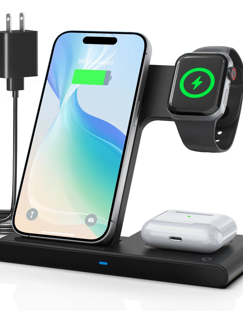 Load image into Gallery viewer, Wireless Charger, 15W QC 3.0 Magnetic Fast Charging Stand for Iphone 15 14 13 12 11 Pro Max/Plus/Xs/Xr/X/8, for Apple Watch 9/8/7/6/5/4/3/2/SE, for Airpods 3/2/Pro, 3 in 1 Wireless Charging Station
