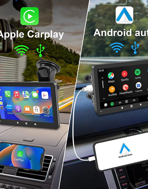 Load image into Gallery viewer, 2023 Newest  Portable Car Radio with Apple Carplay and Android Auto, Wireless Car Stereo 7&quot; IPS Touchscreen with Bluetooth Hands-Free/Mirror Link/Siri Assistant, Windshield Mounted
