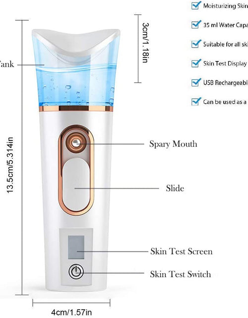 Load image into Gallery viewer, Handy Nano Mist Sprayer with Skin Analyzer Moisture Tester, Portable Facial Atomization Eyelash Extensions Steamer Mister,Mini Cool with Large Capacity,Face Moisturizing,Hydration Refreshing
