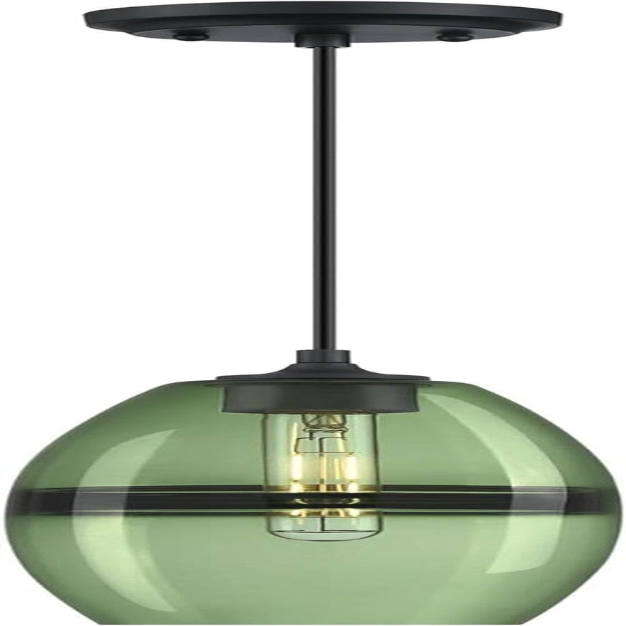 Lighting 6118800 Soren Contemporary One-Light Indoor Mini Pendant Light, Matte Black Finish, Forest Glass